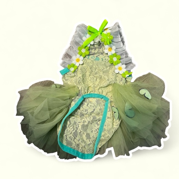 Green magical theme dog dress / Size M - Picture 4 of 5